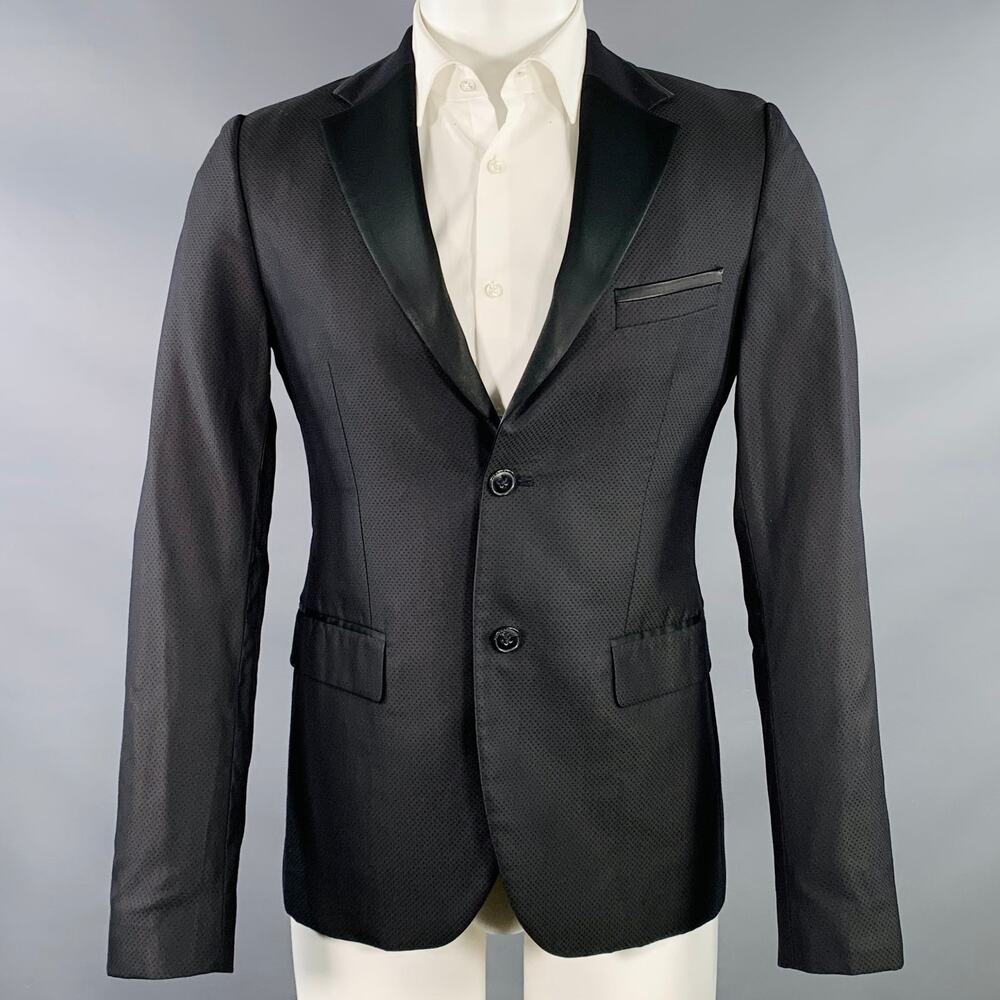 JOHN RICHMOND Size 38 Black Nailhead Wool Blend Notch Lapel Sport Coat